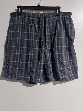 Vintage Nautica Trunks Mens M Blue Plaid Elastic Waist Drawstring Lined Pockets